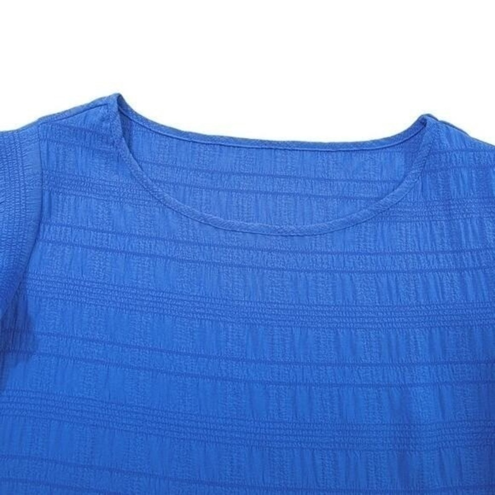 Dark Blue Textured Ruffled Short Sleeve Round Neck Top New X-Large - Picture 4 of 9